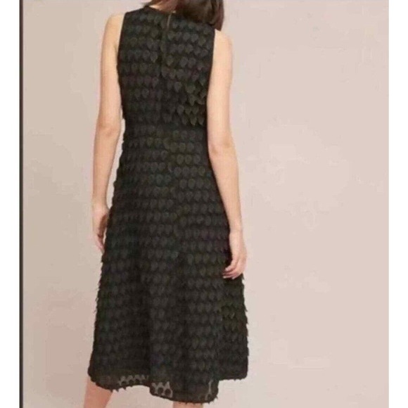Anthropologie Foxiedox black peacock 3D Appliqués Illusion Sheer Neck dress Sz M - Picture 11 of 16
